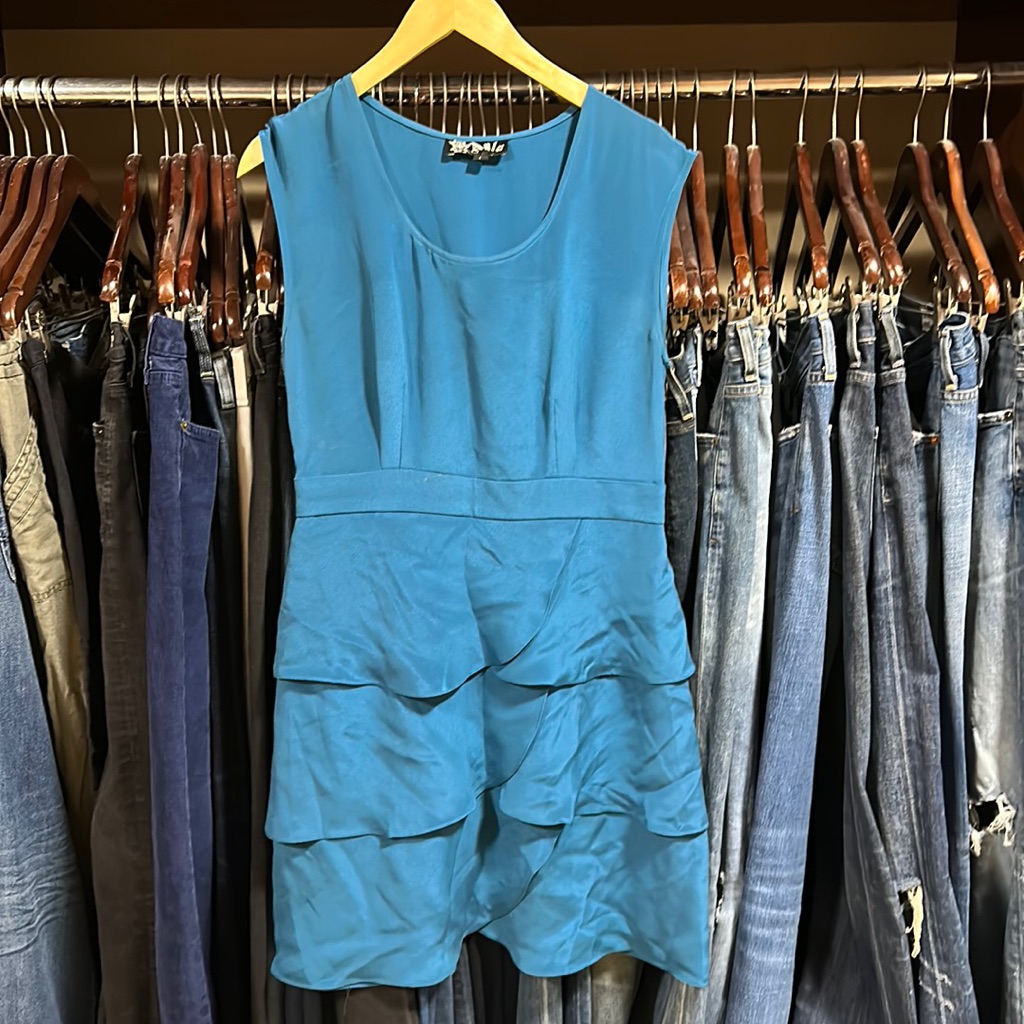 100% Silk Aqua Dress By Anlo